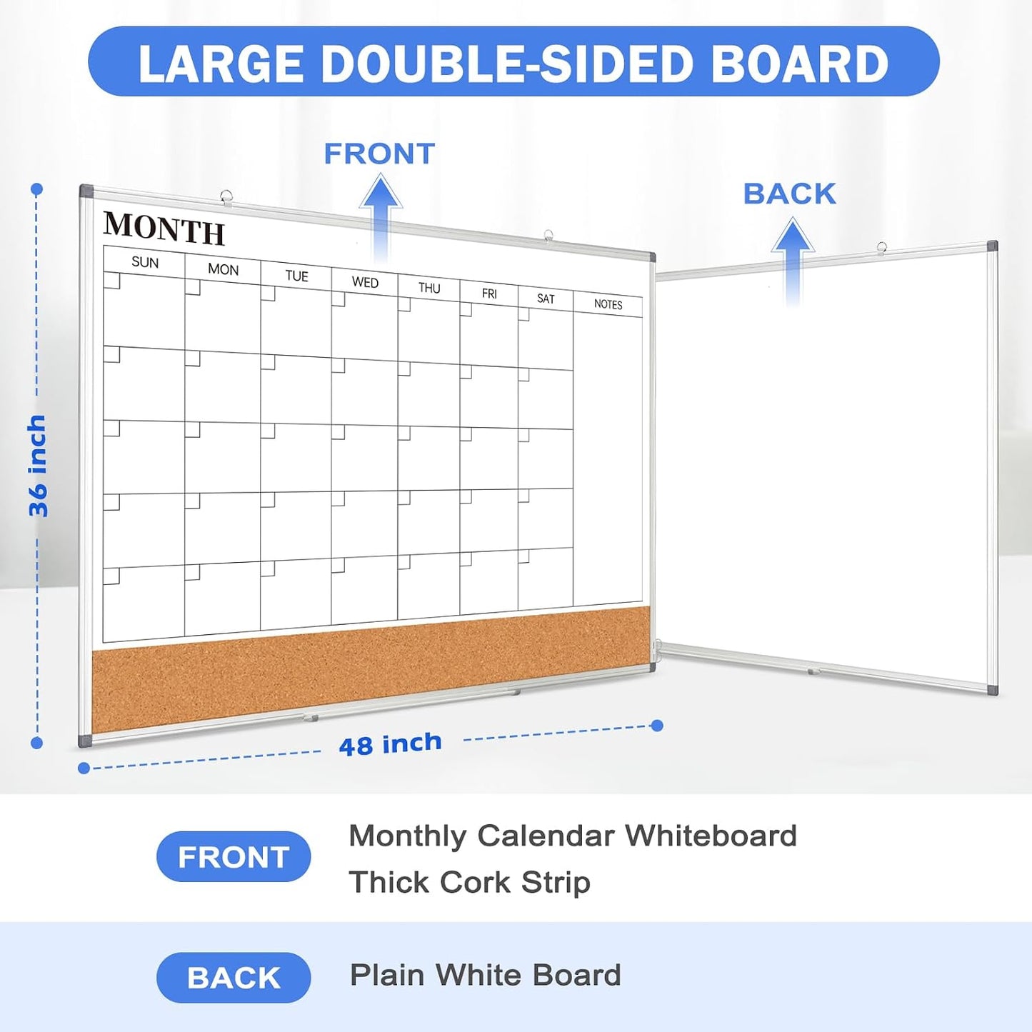 Weekly Dry Erase Calendar Whiteboard for Wall, 24" x 18" Cork Week Planner