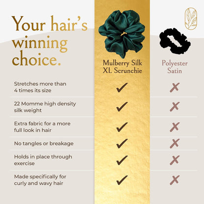 Silk Scrunchies for Women Ponytail Holders – Oversized Mulberry Silk Scrunchies – Extra Large No Damage Hair Ties for Curly, Thick, and Thin - Hair Accessories for Women – Black, XL By Curlfriend