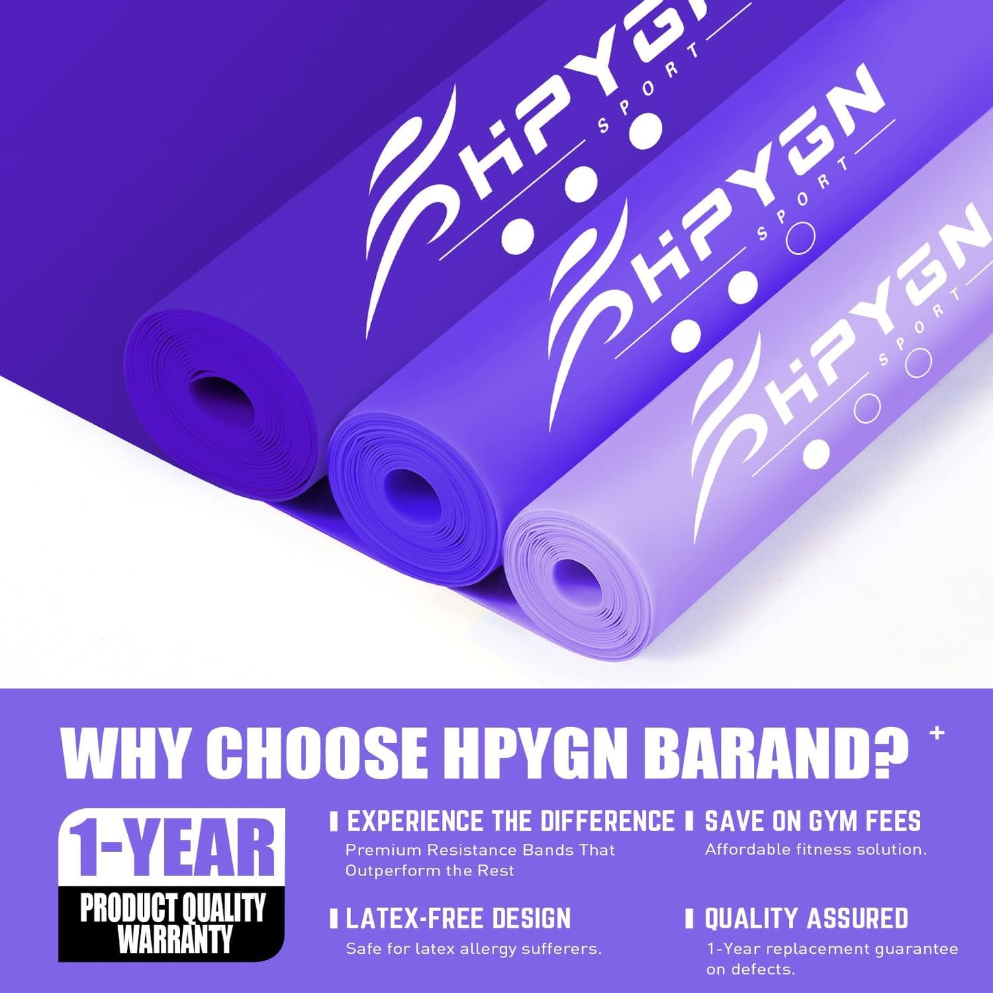 HPYGN 3 Levels Non-Latex Exercise Bands for Physical Therapy & Yoga, Professional Resistance Bands Set for Working Out, Strength Training, Pilates & Rehab, TPE Elastic Stretch Bands for Seniors, Women