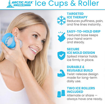 Arctic Flex Ice Roller for Face, Eyes & Neck (2 Pack) - Facial Ice Cube Roller Massager for Skin Care, Eye Bags, Migraine Pain - Reusable Silicone Ice Mold Tool Reduces Puffiness & Enhances Beauty