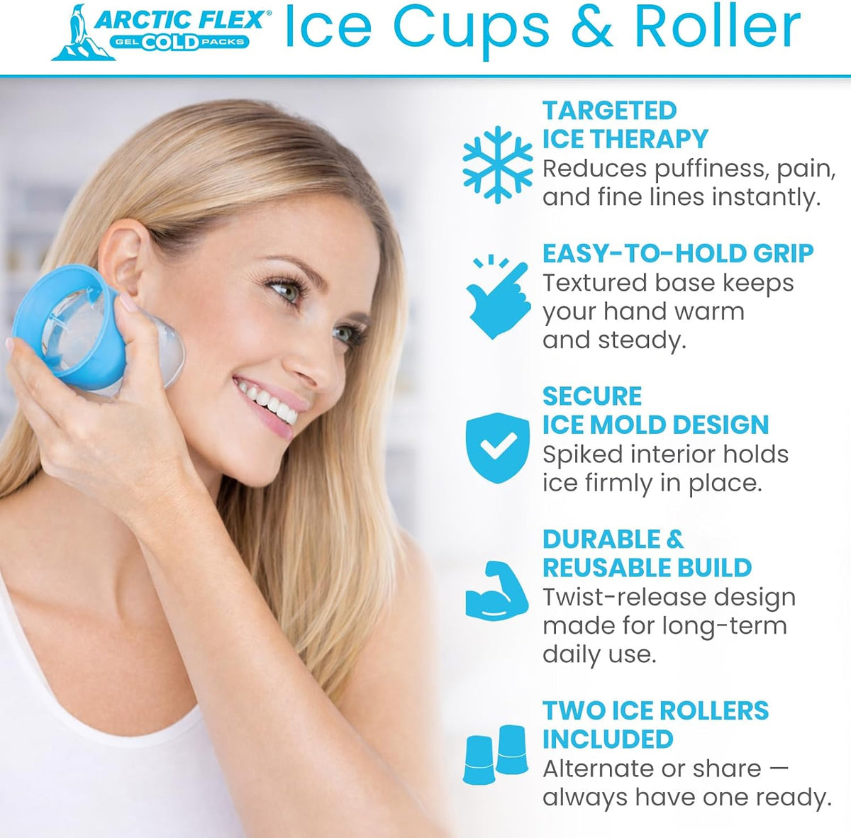 Arctic Flex Ice Roller for Face, Eyes & Neck (2 Pack) - Facial Ice Cube