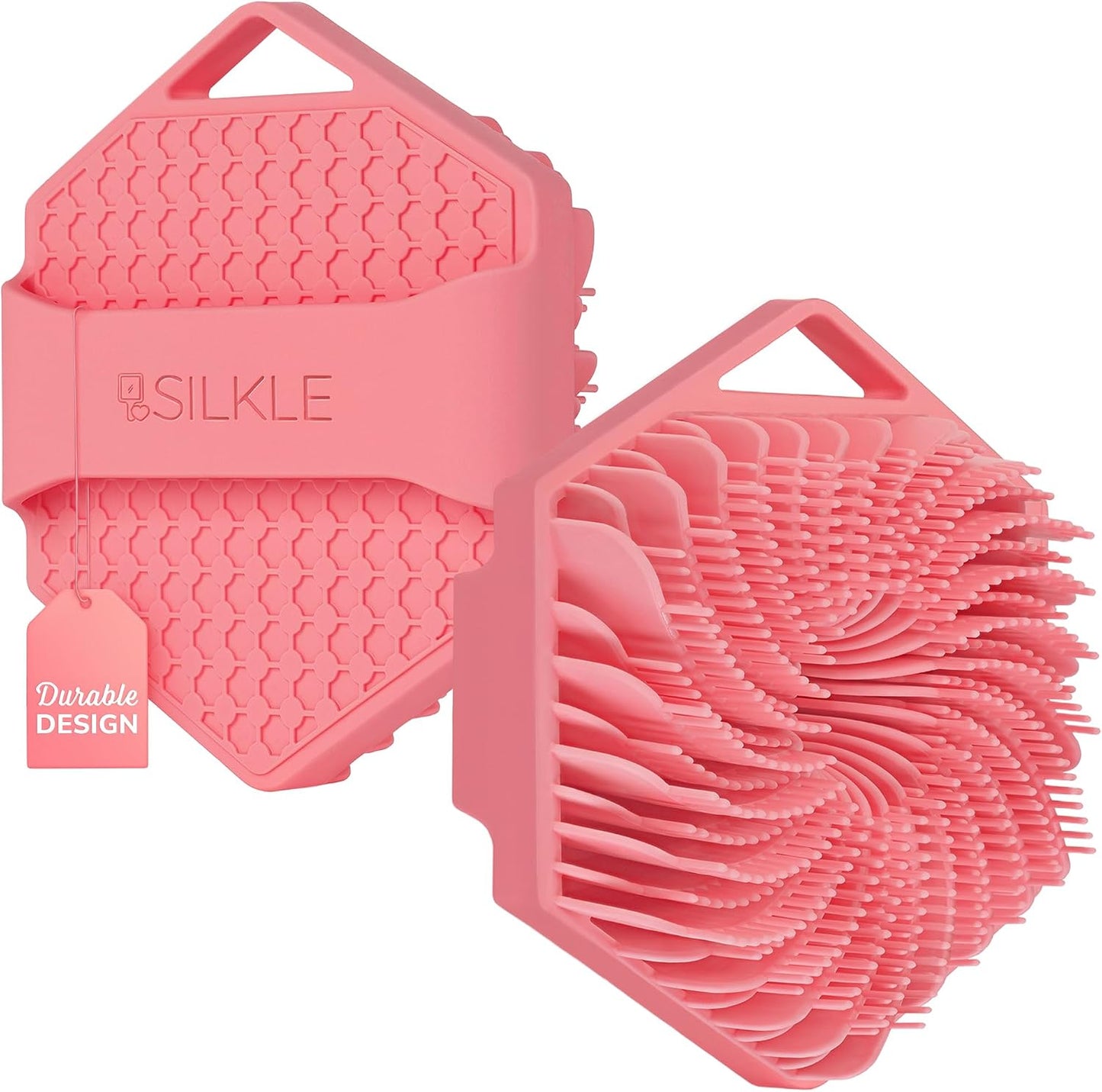 SILKLE Silicone Body Scrubber – Gentle Exfoliating Shower Scrubber for Body & Bath, Silicone Shower Brush & Loofah Alternative – Non-Slip Silicone Body Brush, Quick Dry, Hygienic - Pink