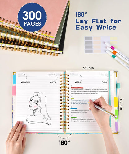 Hardcover Spiral Notebook journal with Removable Dividers Tabs, 300 Pages Leather 5 Subject Notebook College Ruled, 8"x10" Large B5 Notebooks for Work School Note taking, Lined Journal for Women,Black