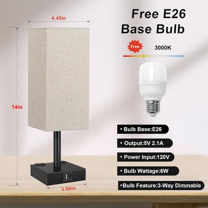 Touch Bedside Table Lamp for Bedroom - Dimmable, USB C+A, 2 AC Outlets