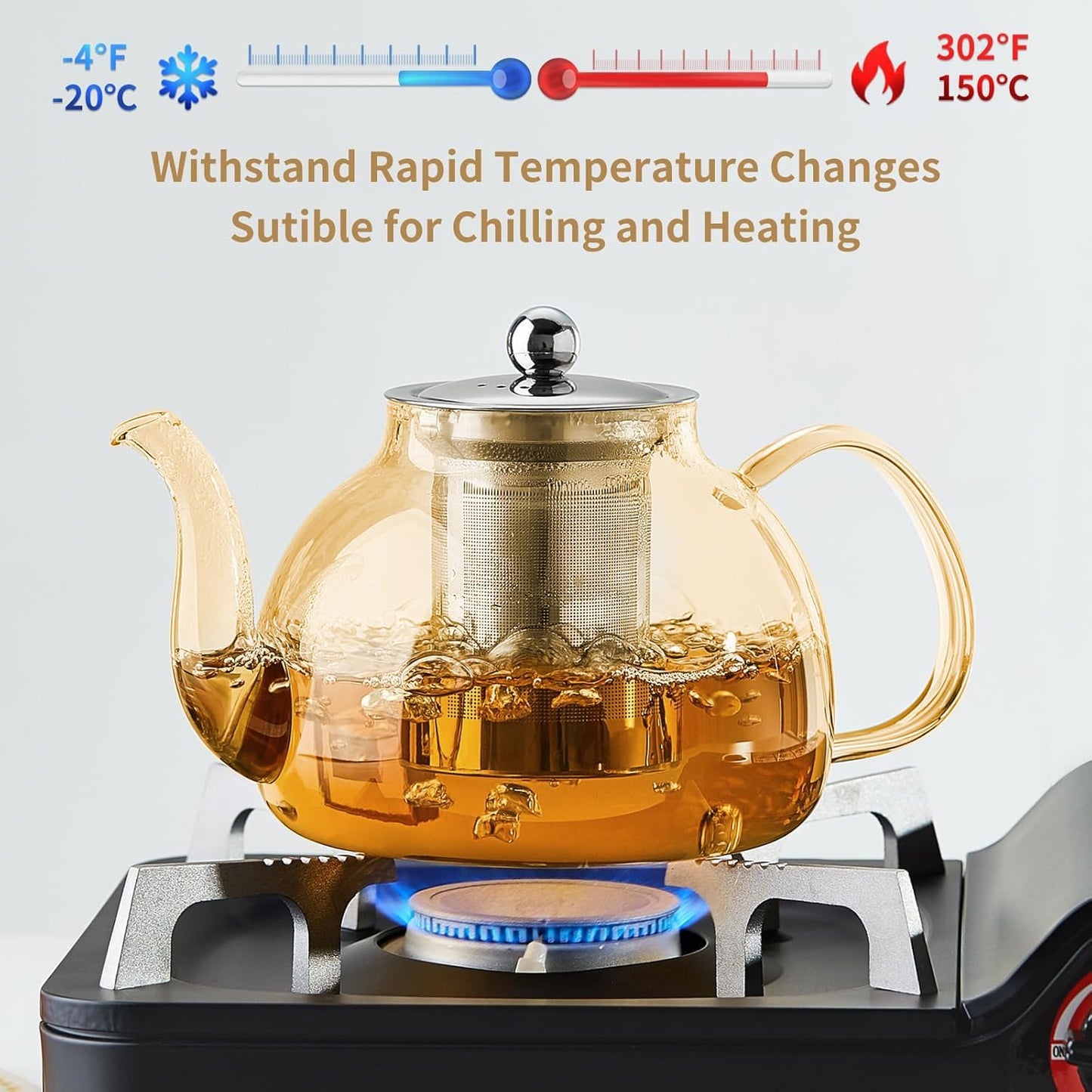Glass Teapot with Removable Infuser, 20 oz/600ml Glass Tea Pot Small Borosilicate Tea Steeper Kettle with Loose Leaf Tea Strainer For Flower Blooming Tea, ClearTea Maker Pitcher
