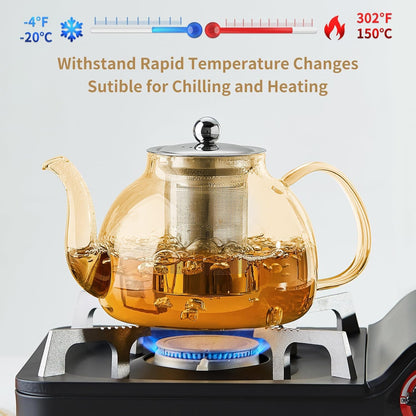 Glass Teapot with Removable Infuser, 20 oz/600ml Glass Tea Pot Small Borosilicate Tea Steeper Kettle with Loose Leaf Tea Strainer For Flower Blooming Tea, ClearTea Maker Pitcher