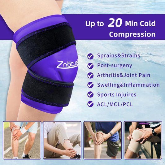 ZNÖCUETÖD Enhanced Knee Ice Pack Wrap 2 Pack for Pain Relief, Large Gel Ice Pack for Knee Leg Injuries Reusable with Cold Compression for Tendonitis, Arthritis, Swelling, Bruises, Surgery Recovery