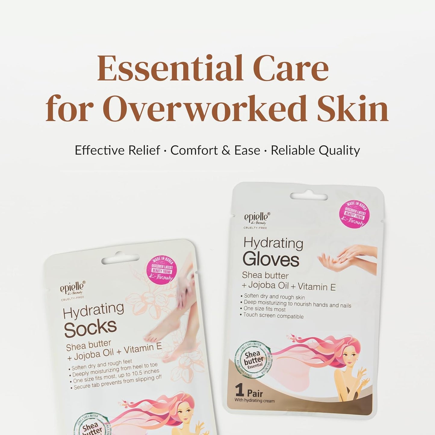 Epielle Hydrating & Moisturizing Hand & Foot Masks, Relieve and Soften Dry, Rough Skin, Self Care Gifts for Women, Spa Kit, 6 Moisturizing Gloves & 6 Moisturizing Socks