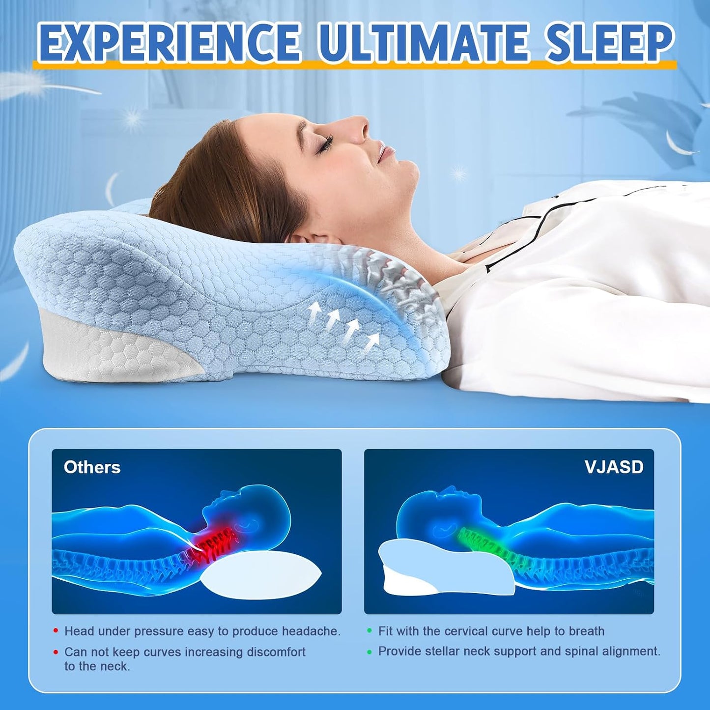 Cervical Neck Pillows with Memory Foam - Neck Pillows for Pain Relief Contour Memory Foam Pillows Ergonomic Neck Support - Adjustable Orthopedic Bed Pillows with Breathable Pillowcase for Sleeping