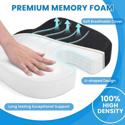 TushGuard Seat Cushion - Memory Foam Sitting Pillow for Office Chair, Car Seat, Airplane, Bleacher - Sciatica & Hip & Coccyx Pain Relief Desk Chair Cushion for Long Sitting Office Workers, Car Drivers