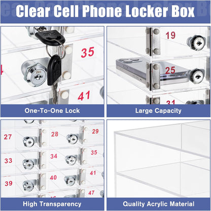 Layhit 20 Slots Cell Phone Locker Box for Classroom Clear Acrylic Cell Phone Storage Cabinet Bin with Door Locks for Classroom School Students Office Factory Employees