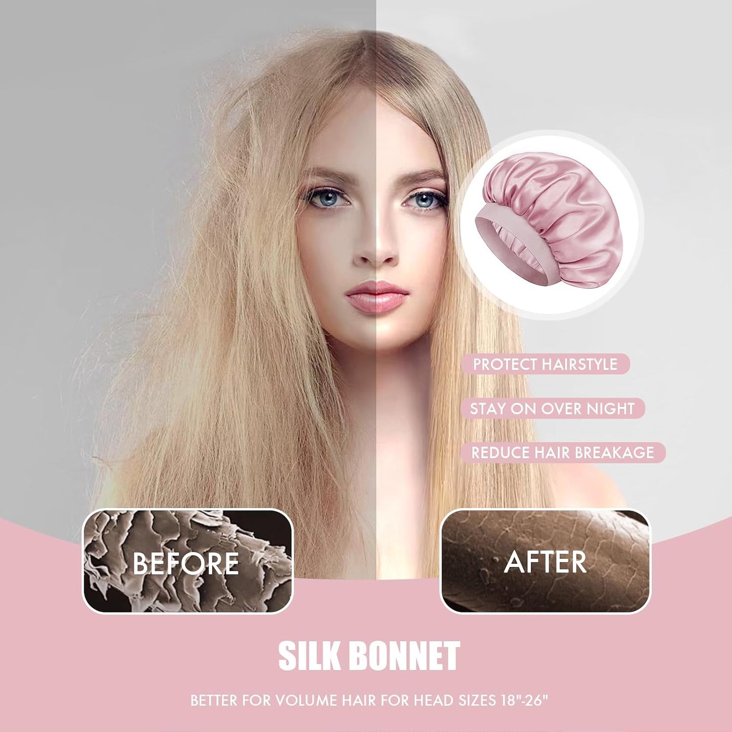 Satin Silk Bonnet for Sleeping, Double Layer Silk Sleep Cap for Men & Women, Soft Satin Lined Bonnet for Curly Hair
