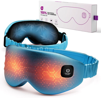100% Silk Wireless Heated Eye Mask with Cooling, Relieves Dry Eye Syndrome and Puffy, Reduces Dark Circles, Adjustable Velcro Design and Washable Cover, Suitable for Travel & Gifts-Pink.