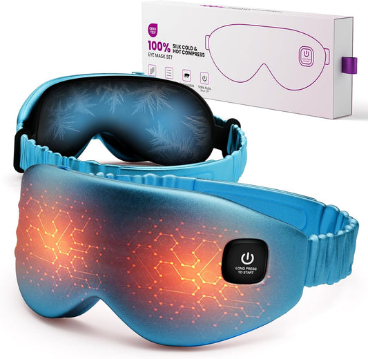 100% Silk Wireless Heated Eye Mask with Cooling, Relieves Dry Eye Syndrome and Puffy, Reduces Dark Circles, Adjustable Velcro Design and Washable Cover, Suitable for Travel & Gifts-Pink.