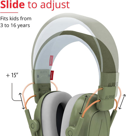 Alpine Muffy Kids - Hearing Protection - CE & ANSI Certified - Adjustable for Ages 3-16 years - Noise Cancelling Headphones - 25dB Sound Reduction Ideal for Protection and Concentration Aid – Black