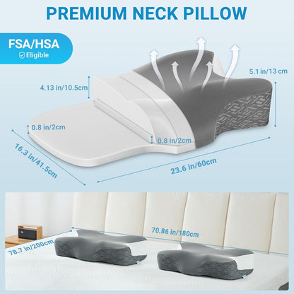 Elviros Cervical Neck Pillow for Neck Pain Relief, CPAP Pillow for Side, Back & Stomach Sleepers, Ergonomic Orthopedic Pillow for CPAP Users to Reduce Air Leaks and Mask Pressure, Dark Grey