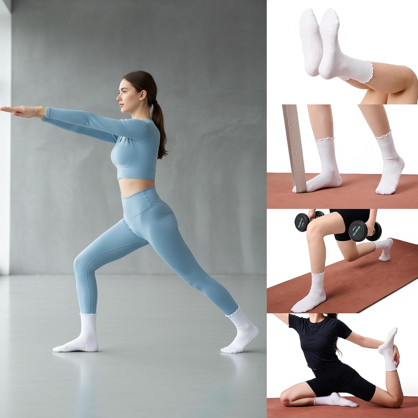 COOLMATE Pilates Socks with Grips for Women, Yoga Socks, Crew Non Slip Women for Barre, Pilates Gifts for Women - Colors B