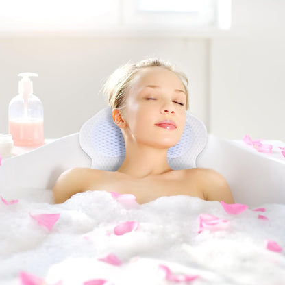 Bathtub Bath Pillows for Tub - Bathtub Pillow for Neck & Back Support with Ergonomic TPE, 4D Mesh Upgraded Bath Tub Pillow Headrest with 3 Strong Suction Cups & Hook, Bathroom Accessories, Spa Gifts
