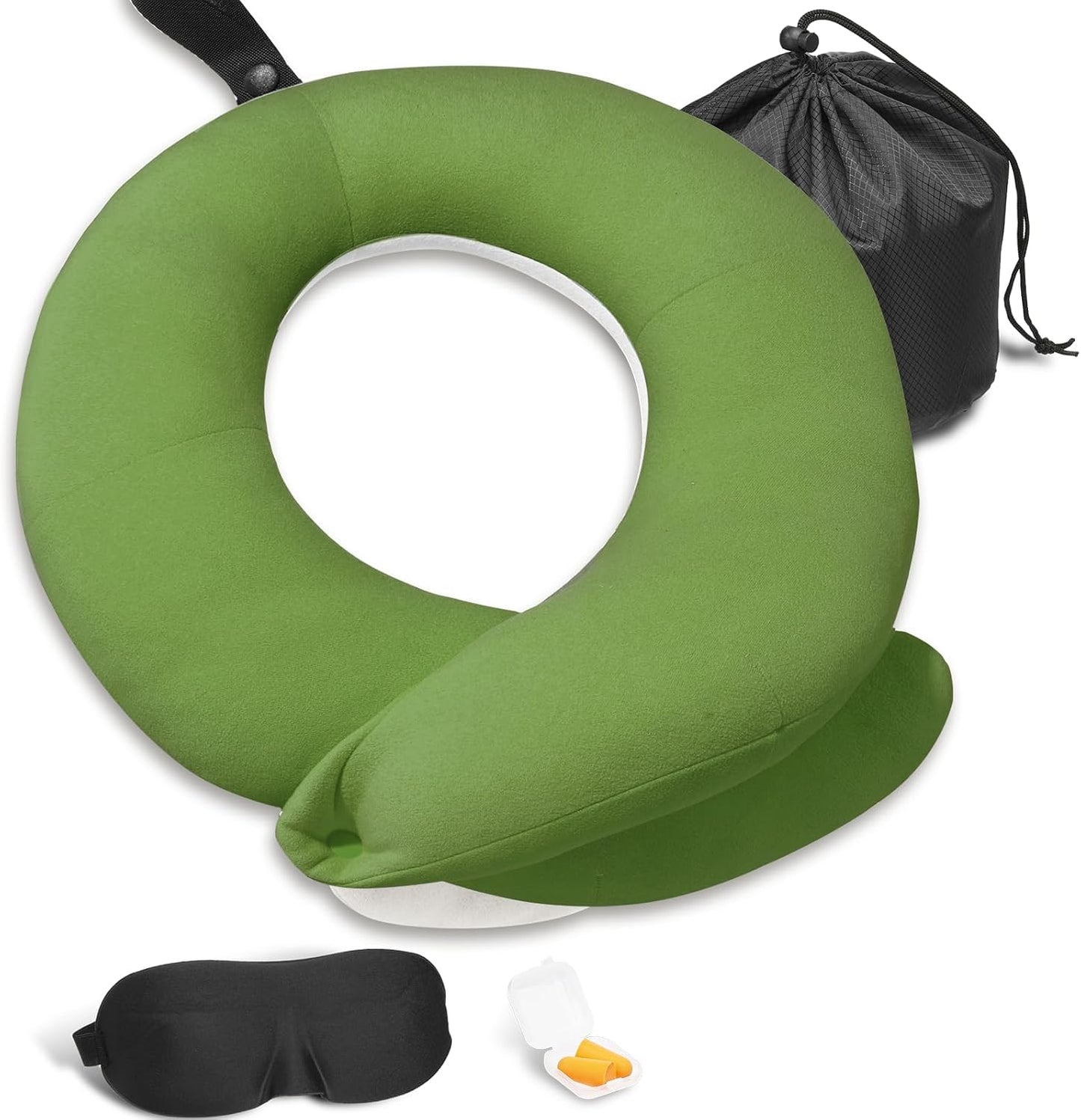 BUYUE Travel Neck Pillows for Airplanes, Memory Foam 360° Head Support Sleep for Long Flight, Skin-Friendly & Breathable, Kit with Eye Mask, Earplugs and Storage Bag (Adult, Grey, 90+ lbs)