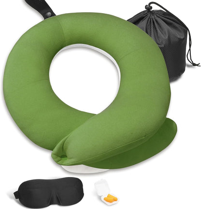 BUYUE Travel Neck Pillows for Airplanes, Memory Foam 360° Head Support Sleep for Long Flight, Skin-Friendly & Breathable, Kit with Eye Mask, Earplugs and Storage Bag (Adult, Grey, 90+ lbs)
