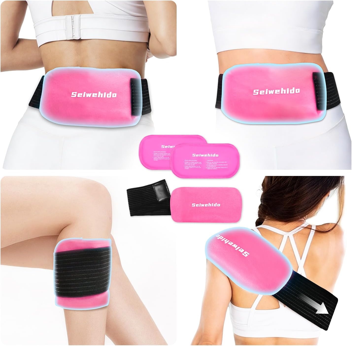 Ice Packs for Injuries Reusable Gel 2 Hot Cold Compress Therapy Pack with Adjustable Strap Soft Ice Wraps for Ankle Knee Leg Neck Shoulder Wrist Feet Back Pain Relief (Purple, Medium 10 x 5.5 Inch)