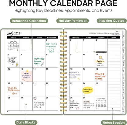 Planner 2026-2027, 8.5" x 11" Weekly and Monthly Academic Year Planner Calendar, July 2026 - June 2027, Hardcover Large School Planning Agenda With Tabs, Perfect for School & Office Supplies, A4, Green