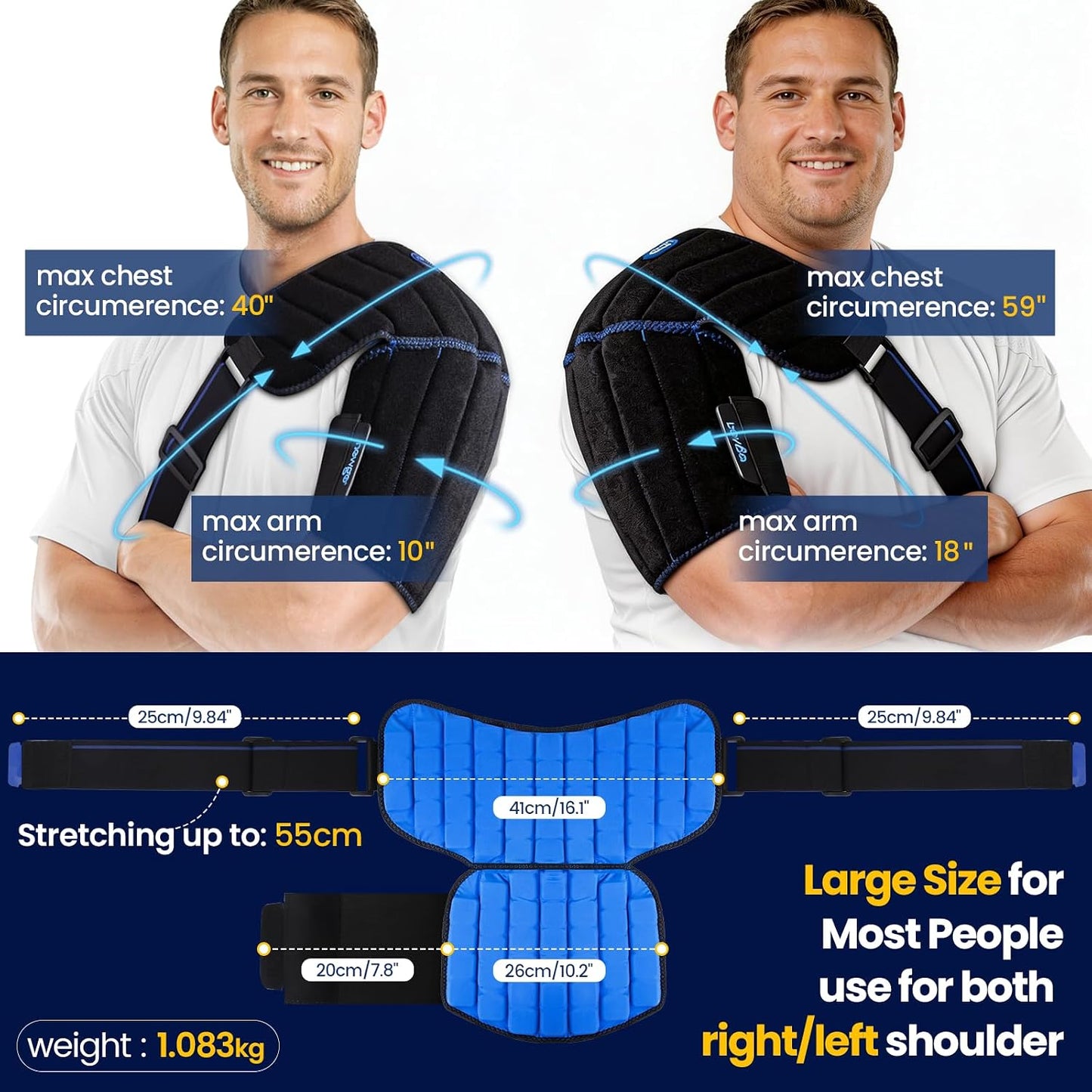 NEWGO Shoulder Ice Pack Wrap for Rotator Cuff, 2 Hours Long Lasting Cold Therapy with Flexible Cubed Design, Pain Relief for Arm & Shoulder Injuries, Post-Surgery Recovery, Reusable