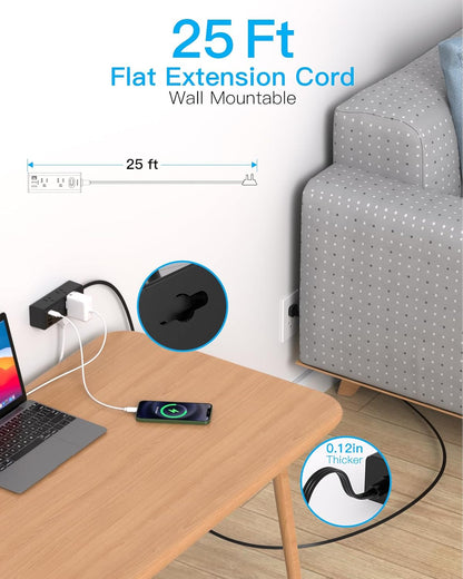One Beat 10Ft Extension Cord with Multiple Outlets,Flat Plug Power Strip