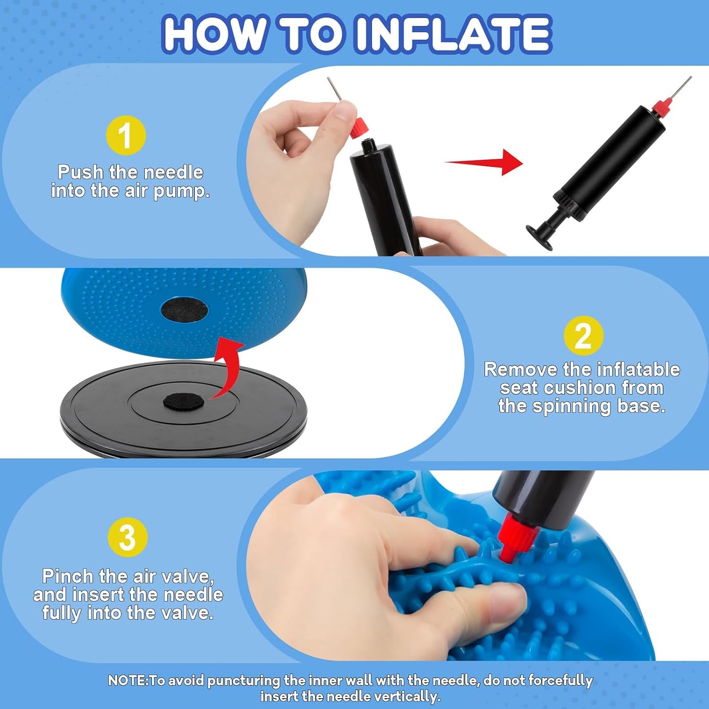 Wiggle Seat Cushion,Fimeetoy Sensory Spinning Chair,ADHD Tools for Kids,Flexible Seating Classroom & Home,Inflatable Wobble Balance Disc-Blue