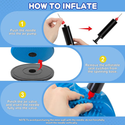 Wiggle Seat Cushion,Fimeetoy Sensory Spinning Chair,ADHD Tools for Kids,Flexible Seating Classroom & Home,Inflatable Wobble Balance Disc-Blue