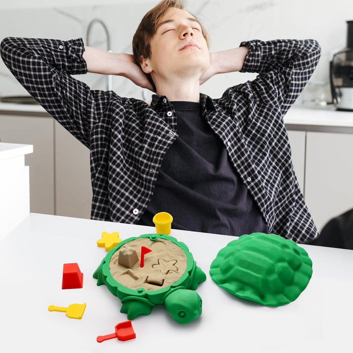 Mini Desktop Turtle Sandbox with Soft Sand and Small Tools -Premium Sand Garden for Desk Kit - Mini Zen Garden Kit Gifts Decor Desktop Accessories for Home, Office - Fidget Stress Relief