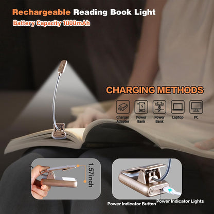 VAVOFO Clip On Book Light for Bed Kids, 7 LED Reading Light with 9-Level Warm Cool White Daylight, Eye Care Lamp with Power Indicator for Bookworms (Blue)