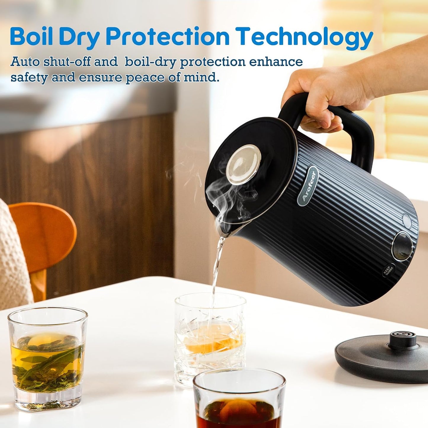Arofeer® Electric Kettle Temperature Control, 1.7L Stainless Steel Electric Tea Kettle with LED Display, 5 Presets, 4-Hour Keep Warm, Fast Boil Hot Water Kettle for Tea, Coffee & Oatmeal, Black