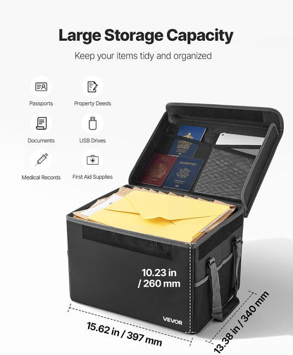 VEVOR Fireproof Document Bag, 1832 ℉ Heat Insulated Fireproof & Waterproof Bag, Portable Multi-Layer File Storage Security Organizer Home Office Travel Use, for Passports, Important Documents, Files