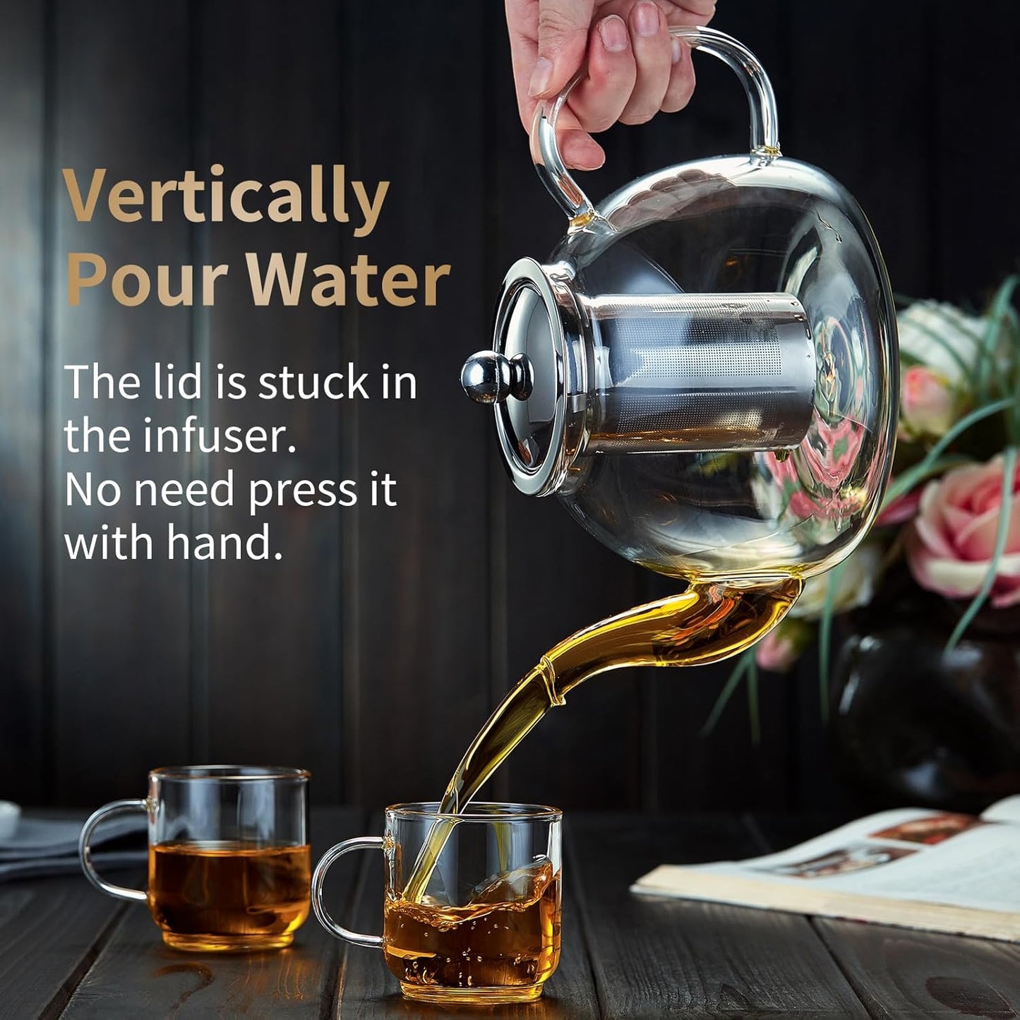 Glass Teapot with Removable Infuser, 20 oz/600ml Glass Tea Pot Small Borosilicate Tea Steeper Kettle with Loose Leaf Tea Strainer For Flower Blooming Tea, ClearTea Maker Pitcher