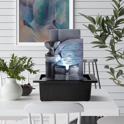 WICHEMI Indoor Fountain Tabletop Fountain Waterfall Fountains Stacked Rocks | Desktop Fountain With LED Light, Soothing Sound, Stress Relief, Humidifies Air, No Plumbing, Easy Setup, 11.8"X8.7"X5.9"