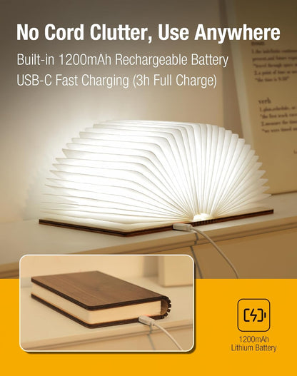 4.7 Inch Wooden Book Lamp, Book Lovers Gifts,Teacher Appreciation Gifts for Women, Folding Book Light, LED Ambient Lighting, Magnetic Mood Lighting for Home&Library Decor (Walnut)