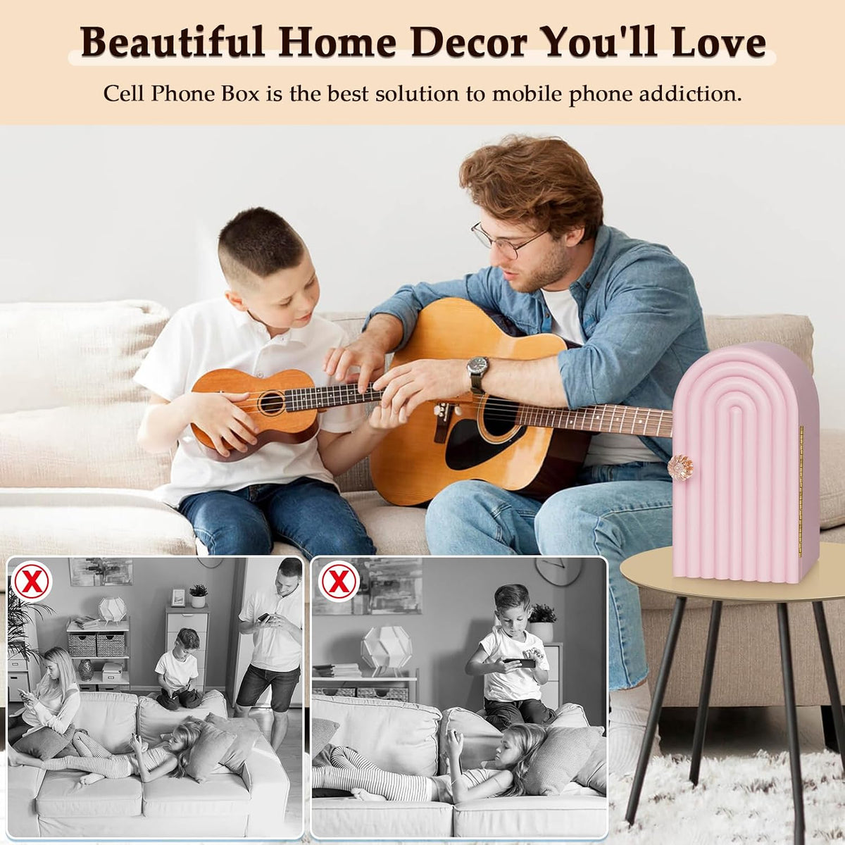Phone Box for Family Time, Bamboo Cell Phone Jail, White