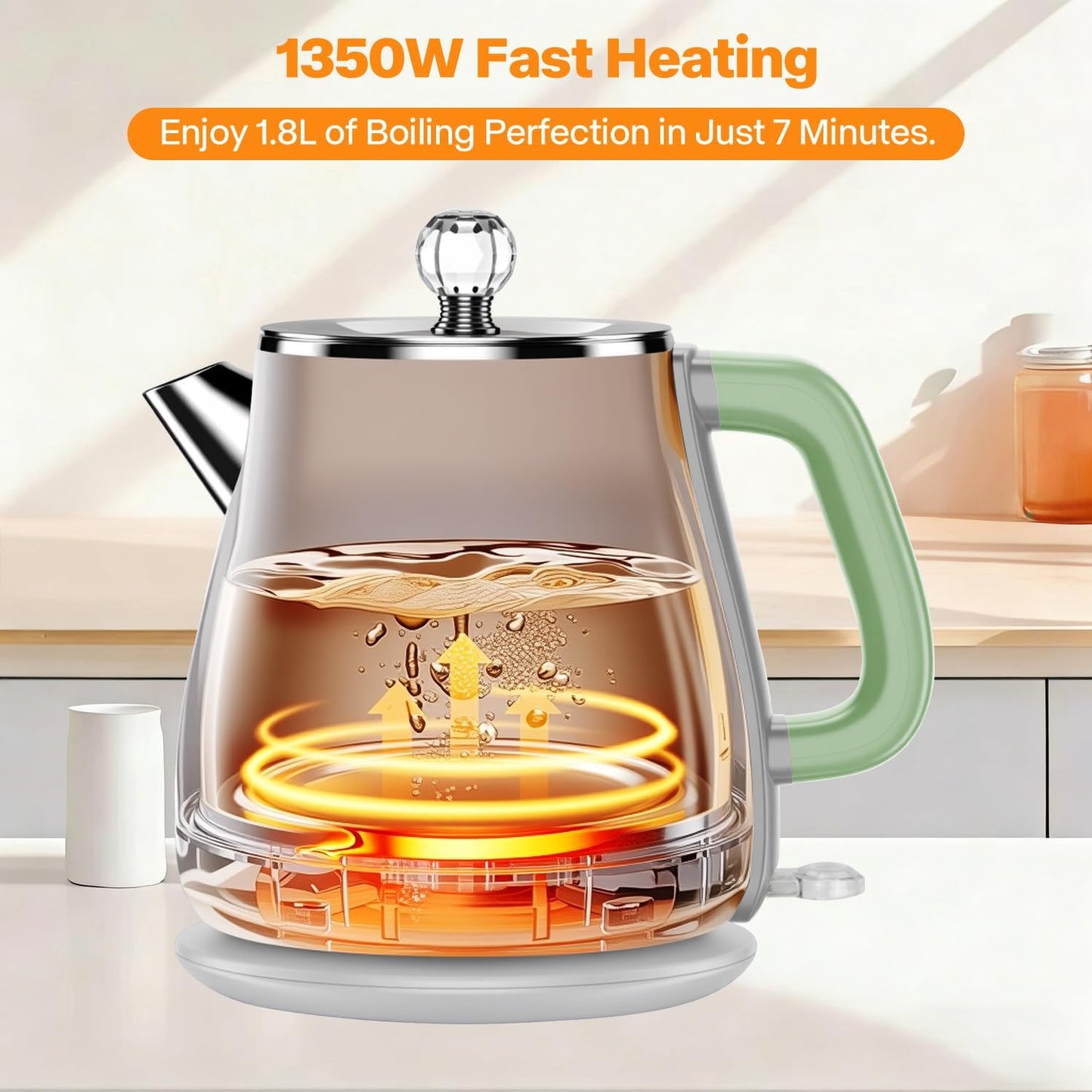 1.8L Electric Kettle, Tea Kettle with Fast Boil 1350W, Pearl White