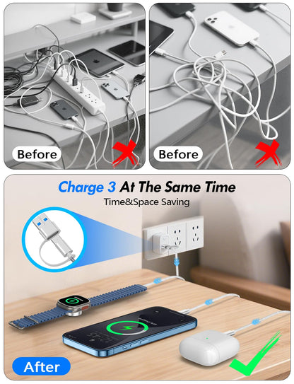 Travel Essentials for Apple Watch Charger,3-in-2 Multi Charging Cable