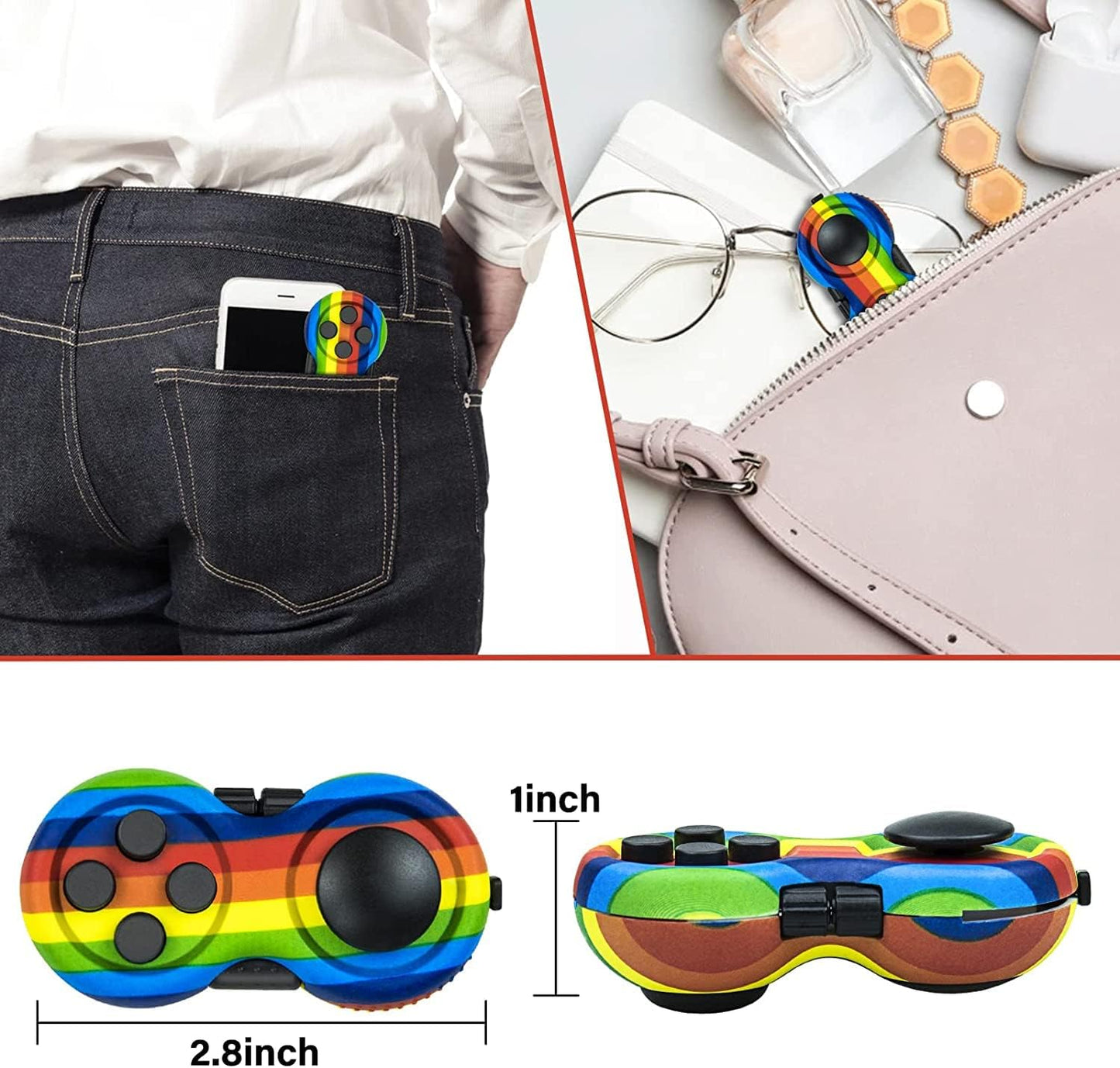 Original Fidget Toy Game, Rubberized Classical Controller Fidget Concentration Toy with 8-Fidget Functions and Lanyard - Excellent for Relieving Stress and Anxiety