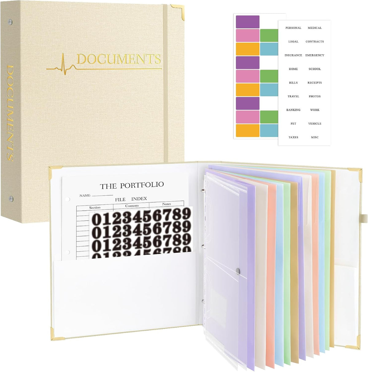 HAUTOCO PU Leather 3-Ring Important Document Organizer Folder Binder