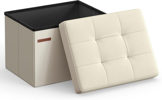 SONGMICS Mazie Collection - Small Folding Storage Ottoman, Foot Rest Stool, 12.2 x 16.1 x 12.2 Inches, 286 lb Load Capacity, for Living Room, Bedroom, Home Office, Dorm, Dark Gray ULSF102G01