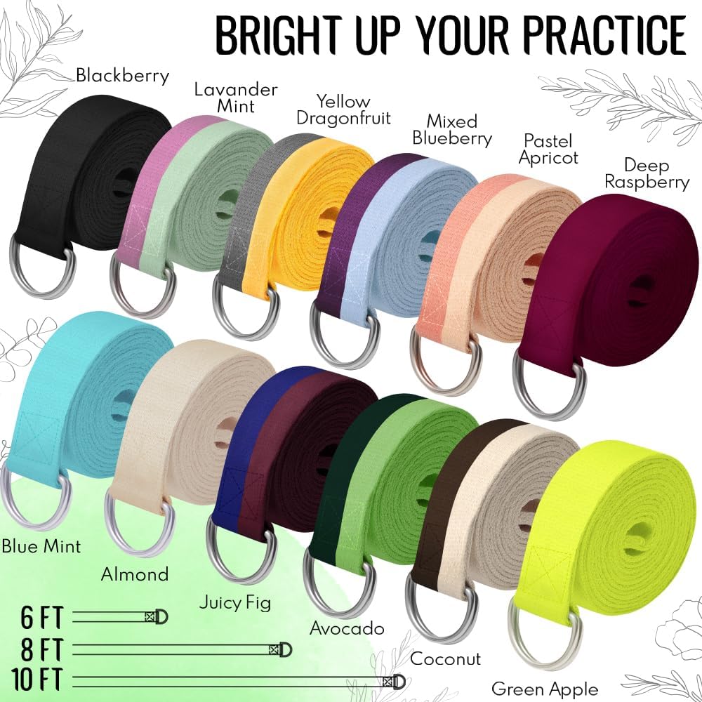 TECEUM 2 IN 1 Yoga & Mat Strap for Stretching – Cotton – 6/8/10 ft