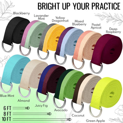 TECEUM 2 IN 1 Yoga & Mat Strap for Stretching – Cotton – 6/8/10 ft