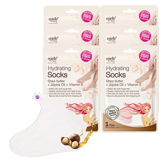 Epielle Hydrating Foot Mask 6 Pairs, Relieve and Soften with Shea Butter & Jojoba Oil, Deep Moisturizing Socks for Dry, Cracked Feet, Self Care Gifts for Women, Spa Kit
