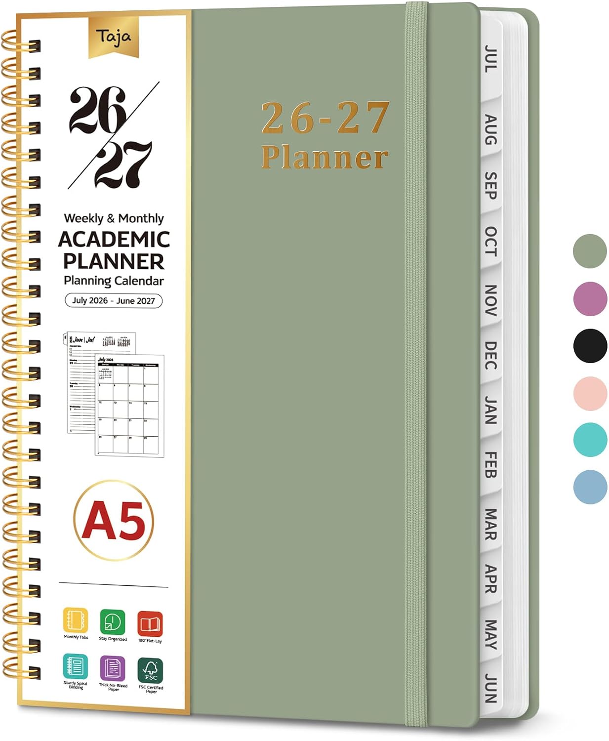 Planner 2026-2027, 8.5" x 11" Weekly and Monthly Academic Year Planner Calendar, July 2026 - June 2027, Hardcover Large School Planning Agenda With Tabs, Perfect for School & Office Supplies, A4, Green