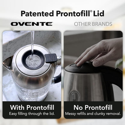 OVENTE 1.8L Glass Electric Kettle Water Boiler, Silver KG751S