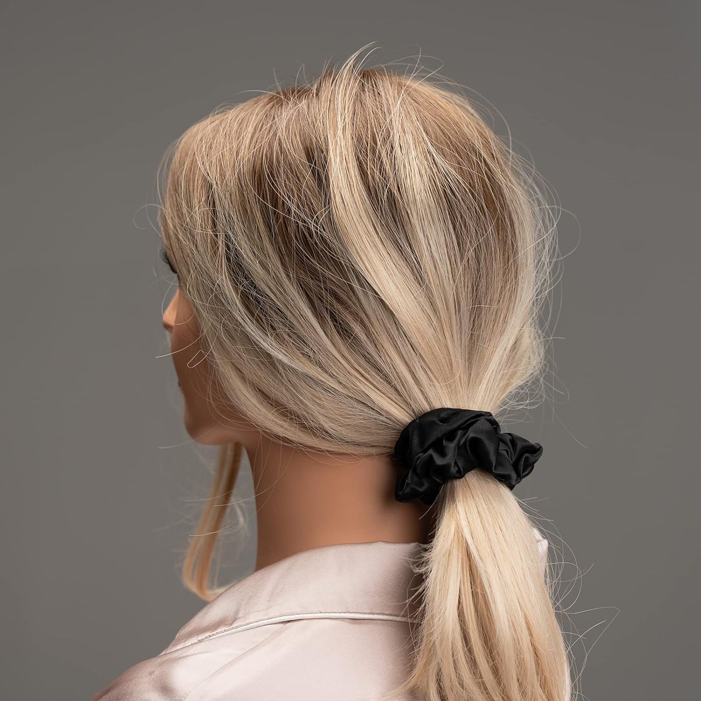 Silk Scrunchies for Hair 100% Mulberry Silk Hair Ties 3 Pack(Black, Navy Blue, Emerald)