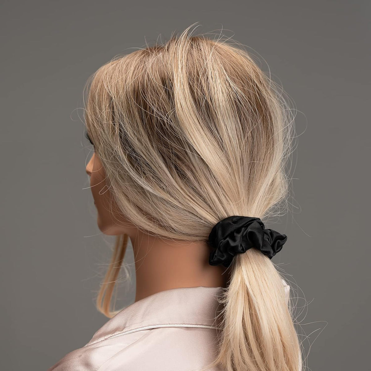 Silk Scrunchies for Hair 100% Mulberry Silk Hair Ties 3 Pack(Black, Navy Blue, Emerald)